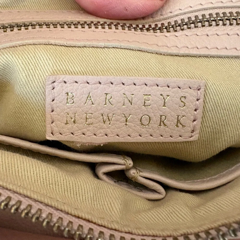 Barney’s New York Blush Pink Pebbled Leather Satchel Gold Hardware